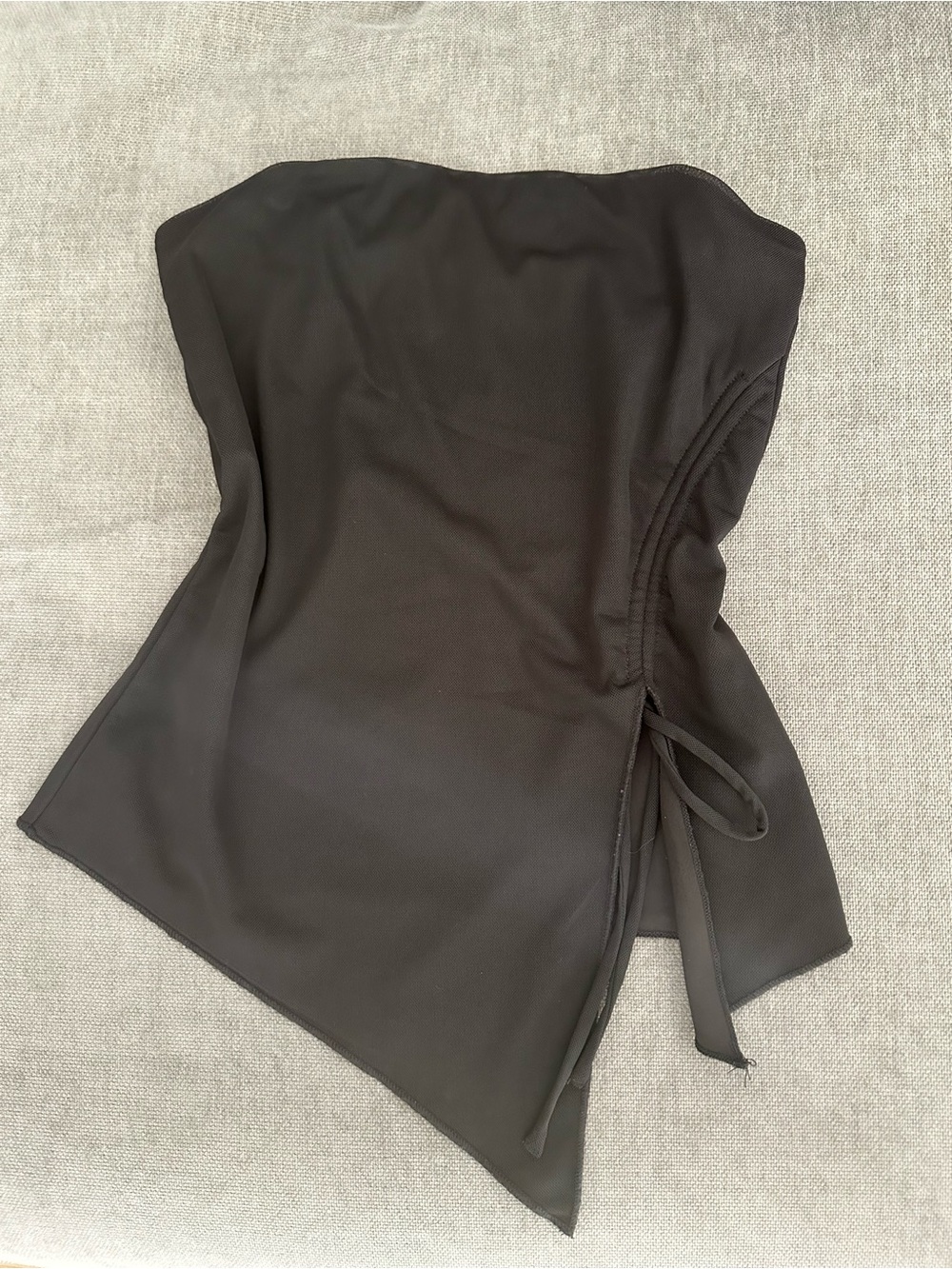 Garage Black Strapless Asymmetric Tie-Side Top